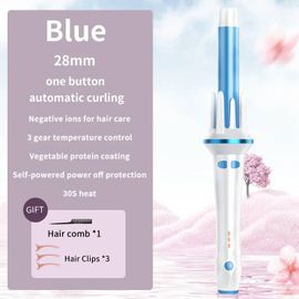 Fer À Friser Coiffant,Fer À Friser Professionnel En Céramique,Bigoudi Rotatif Automatique À 360 Degrés Pour Cheveux Longs Électriques.Blue-28mm With Box.L'ua