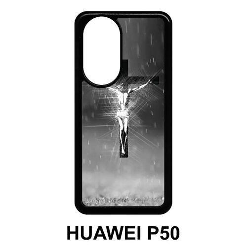 Coque huawei p50 - jésus croix noir et blanc - silicone - noir
