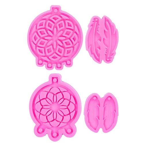 4 Pcs/Set Dream Catcher Plume Pendentif Résine Époxy Moule Boucles D'oreilles Collier Porte-Clés Silicone Moule Bricolage Artisanat Moule