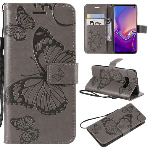 SATURCASE Coque pour Samsung Galaxy S10e, Papillon Gaufrage PU Cuir Magnétique Flip Portefeuille Support Porte-carte Protecteur Coque Housse Étui avec Dragonne pour Samsung Galaxy S10e (Gris)