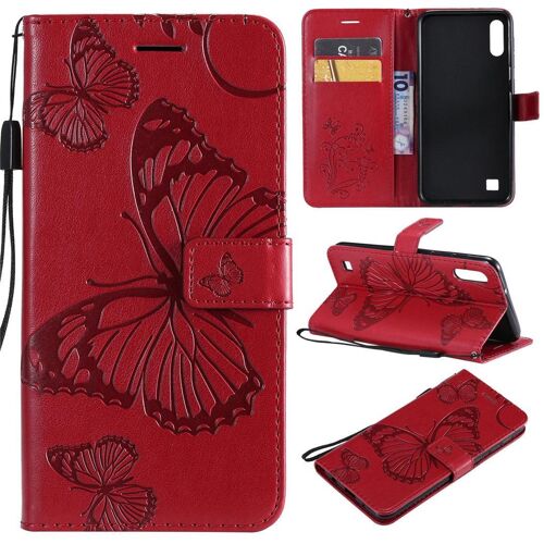 Samsung Galaxy M10 / A10 Coque, Saturcase Papillon Gaufrage Pu Cuir Magnétique Flip Portefeuille Support Porte-Carte Protecteur Coque Housse Étui Avec Dragonne Pour Samsung Galaxy M10 / A10 (Rouge)