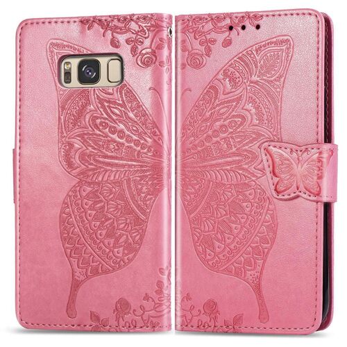 Samsung Galaxy S8 Plus Coque, SATURCASE Papillon Gaufrage PU Cuir Magnétique Flip Portefeuille Support Porte-carte Protecteur Coque Housse Étui avec Dragonne pour Samsung Galaxy S8 Plus (Rose)