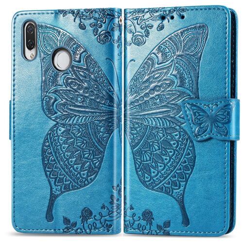 Huawei Nova 3 Coque, SATURCASE Papillon Gaufrage PU Cuir Magnétique Flip Portefeuille Support Porte-carte Protecteur Coque Housse Étui avec Dragonne pour Huawei Nova 3 (Bleu)