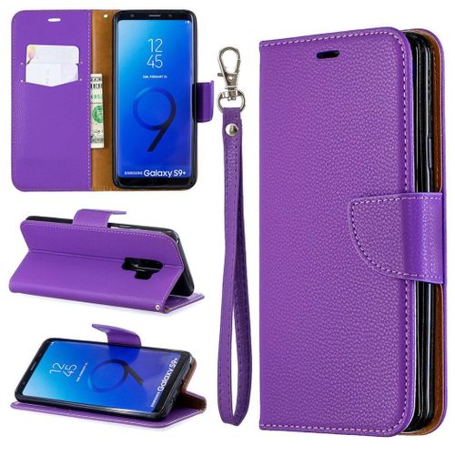 Samsung Galaxy S9 Plus Coque, Saturcase Litchi Pu Cuir Magnétique Flip Portefeuille Support Porte-Carte Protecteur Coque Housse Étui Avec Dragonne Pour Samsung Galaxy S9 Plus (Violet)
