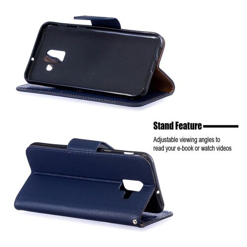 Samsung Galaxy A6 2018 Coque, SATURCASE Litchi PU Cuir Magnétique Flip Portefeuille Support Porte-carte Protecteur Coque Housse Étui avec Dragonne pour Samsung Galaxy A6 2018 (Bleu)
