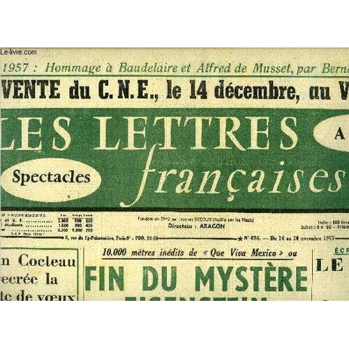 Les Lettres Françaises N° 696 - Jean Cocteau Recrée La Carte De Voeux, 10.000 Mètres Inédits De Que Viva Mexico Ou Fin Du Mystère Eisentein Par Georges Sadoul, Ecrit En 1953, Le Singe Dans Le(...)