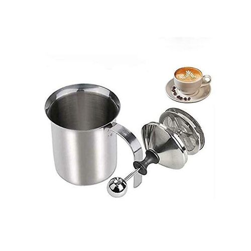 Mousseur à lait manuel en acier inoxydable de 800 ml avec double écran en mousse pour des lattes et des cappuccinos crémeux à la maison