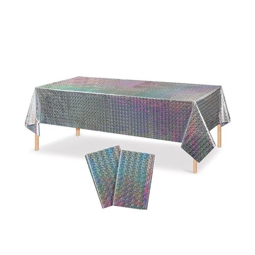 Nappes Laser Irisées - Lot De 2 Nappes En Plastique Brillant Pour Mariages, Fêtes Et Événements - 274 X 137 Cm