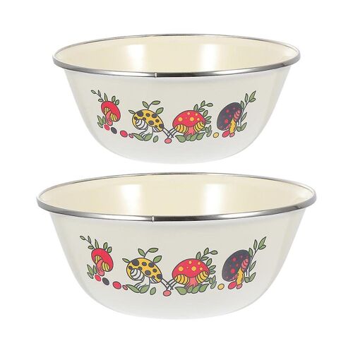 Lot de 2 bols à fruits en émail ¿ Bac à saindoux polyvalent en fonte pour la cuisine, la salade, le riz, les légumes, facile à nettoyer, beige