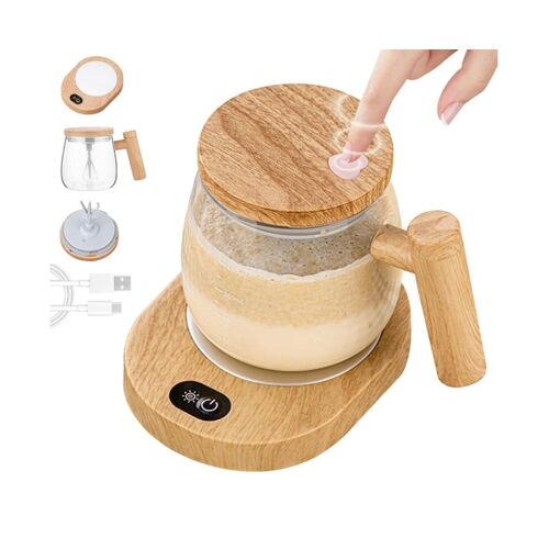 Tasse électrique auto-agitatrice de 400 ml avec dessous de verre chauffant ¿ Idéale pour le café, le thé et plus encore ¿ Mélange et chauffage faciles