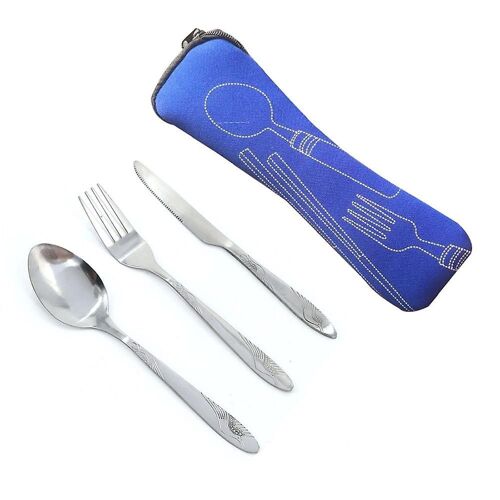 Ensemble De Couverts Portables En Acier Inoxydable ¿ Ustensiles De Voyage Écologiques Avec Étui En Néoprène ¿ Fourchette, Cuillère, Baguettes