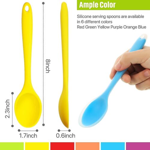 Lot De 6 Cuillères En Silicone Multicolores - Ustensiles De Cuisine Antiadhésifs Pour Cuisiner, Servir Et Mélanger - Résistants À La Chaleur