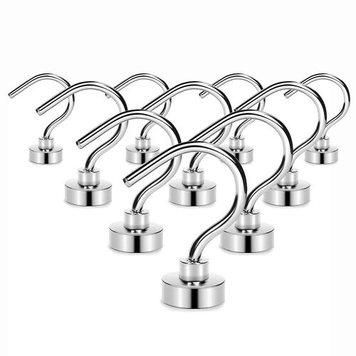 Crochets magnétiques en néodyme robustes 22 lb - Crochets en acier de qualité supérieure pour réfrigérateur et usage domestique polyvalent