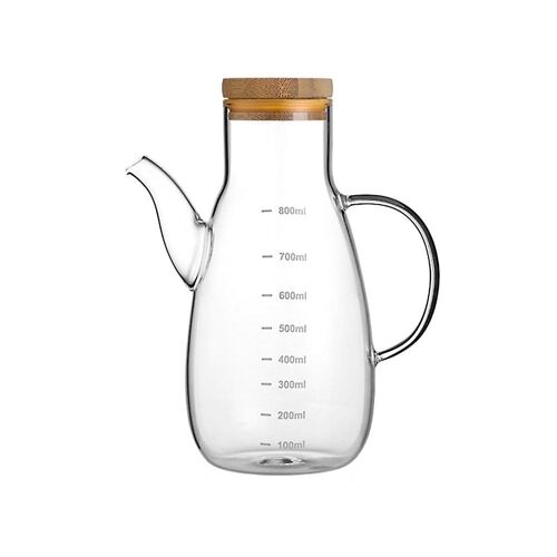 Distributeur D'huile En Verre Borosilicate Anti-Fuite De 800 Ml Avec Couvercle En Bois - Bouteille D'huile De Cuisine Élégante