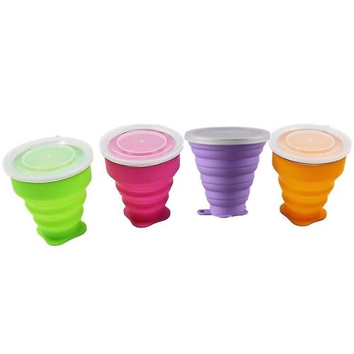 Gobelet De Voyage Pliable En Silicone ¿ Gobelet De Camping Pliable Et Portable Avec Couvercles, Écologique Et Durable, Lot De 4
