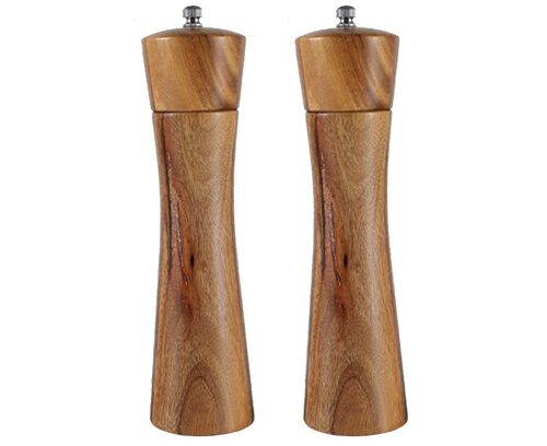Ensemble De Moulins À Sel Et À Poivre En Bois D'acacia De Qualité Supérieure - Moulins Manuels De 20 Cm Avec Rotor En Céramique Pour Une Mouture De Précision