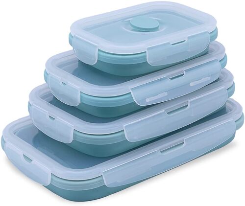 Lot De 4 Boîtes De Conservation Pliables En Silicone Pour Aliments - Boîtes Hermétiques Et Peu Encombrantes Pour La Préparation Des Repas Et Les Restes