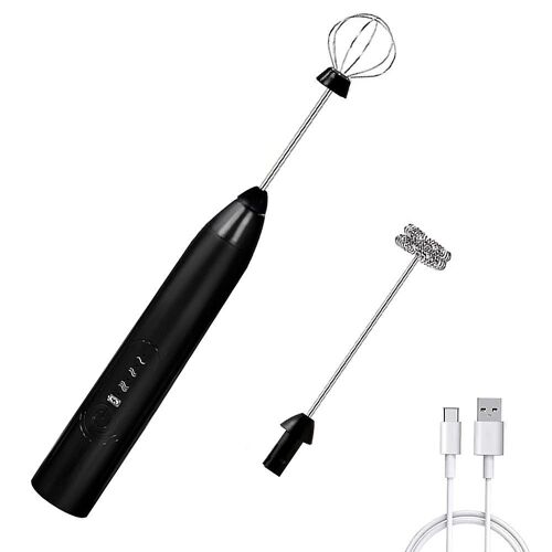Mousseur à lait et fouet portable rechargeable - 3 vitesses, chargement USB, acier inoxydable, idéal pour le café et plus encore