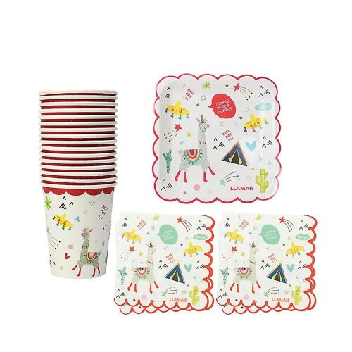 Service De Table Alpaga Party : 8 Assiettes En Carton, 20 Serviettes Et 8 Gobelets Pour Anniversaires, Baby Showers Et Rassemblements D'enfants