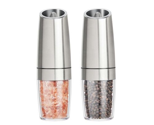 Ensemble de moulins à poivre et sel électriques automatiques - Finesse réglable, alimenté par batterie, acier inoxydable, lumière LED