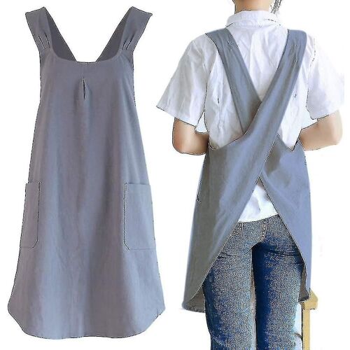 Tablier Élégant En Lin Gris À Dos Croisé Pour Femme Avec Poches - Un Indispensable Confortable Pour La Cuisine Et La Pâtisserie