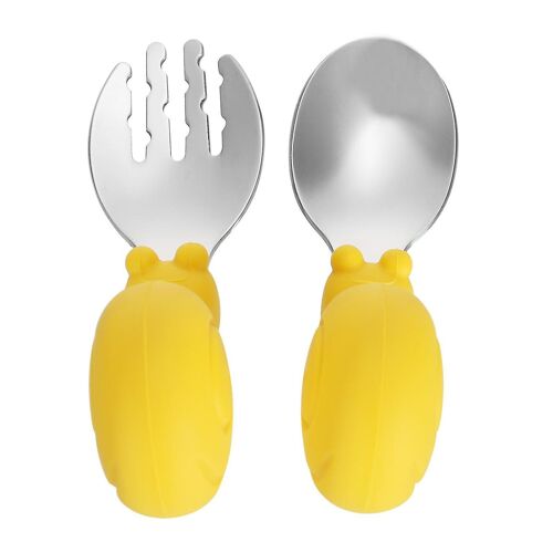 Ensemble Fourchette Et Cuillère Pour Tout-Petits - Acier Inoxydable Et Silicone Sûrs, Conception Ergonomique Pour Une Prise En Main Facile, Ensemble De 2 Pièces