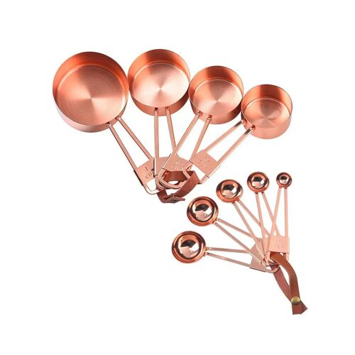 Ensemble De Tasses Et Cuillères À Mesurer En Acier Inoxydable Or Rose Pour Ingrédients Liquides Et Secs - Design Élégant Et Peu Encombrant