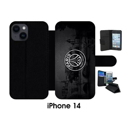 Etui À Rabat Iphone 14 - Psg Paris Saint Germain La Seine - Simili-Cuir - Noir