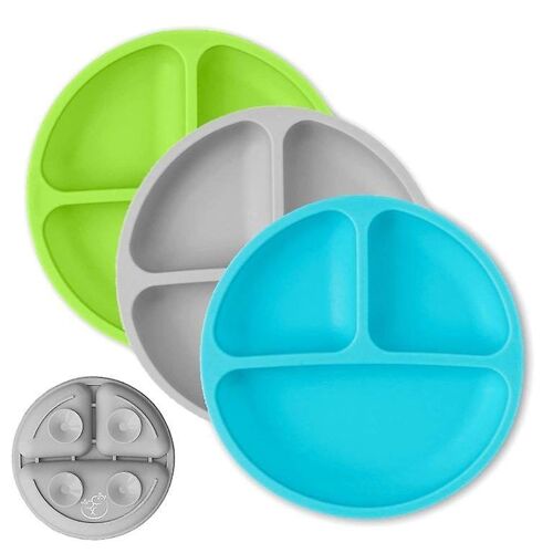Lot De 3 Assiettes Pour Tout-Petits En Silicone De Qualité Alimentaire Avec Base À Ventouse, Sans Bpa, Compatibles Micro-Ondes Et Lave-Vaisselle, Incassables