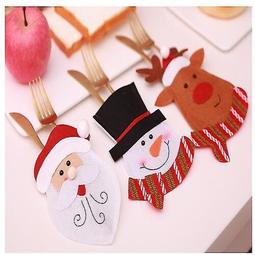 Lot De 3 Porte-Couverts De Noël ¿ Housses De Couverts Bonhomme De Neige Et Élan Pour Décoration De Table Festive ¿ Écologiques Et Réutilisables