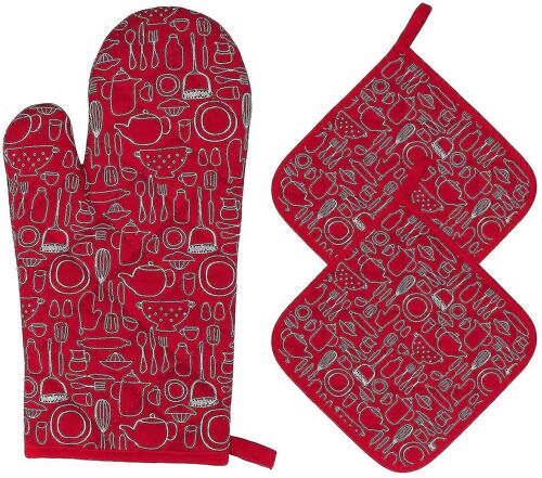 Ensemble de gants de cuisine et maniques résistants à la chaleur : 1 gant et 2 maniques pour une cuisson en toute sécurité