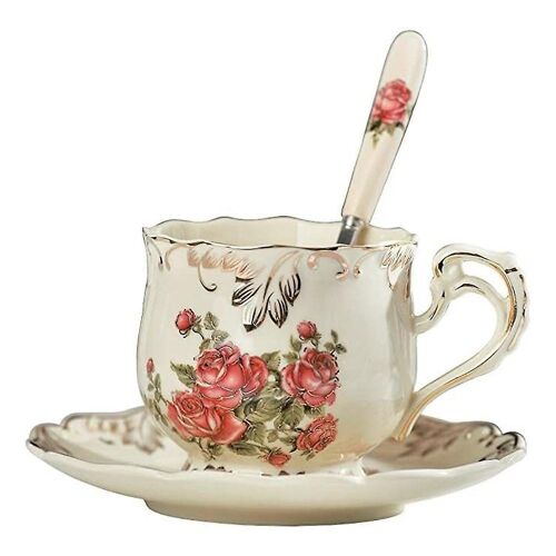 Ensemble Élégant De Tasses À Café En Céramique De 200 Ml Avec Assiette Et Cuillère - Multicolore, Parfait Pour La Maison Ou Pour Offrir