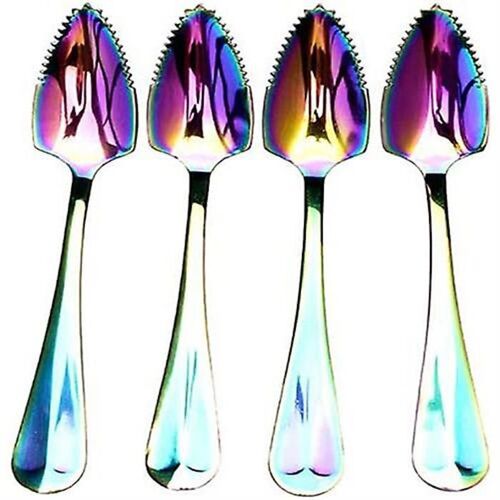 Cuillères À Pamplemousse Arc-En-Ciel En Acier Inoxydable - Lot De 4, Bord Dentelé, Finition Miroir, Lavables Au Lave-Vaisselle, Ustensiles De Cuisine Colorés