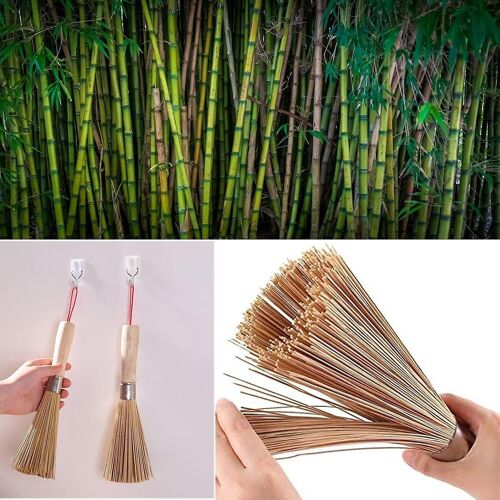 Brosses à casseroles en bambou écologiques - Lot de 2, outils de nettoyage de cuisine durables et résistants à la chaleur pour éliminer la graisse et la saleté