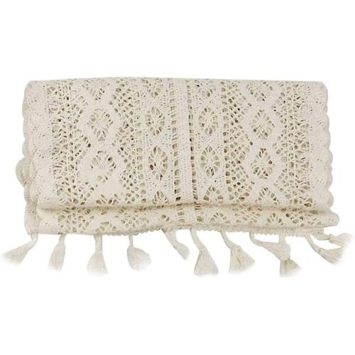 Chemin De Table Bohème Chic Tissé À La Main ¿ Beige 24 X 240 Cm Pour Mariages, Fêtes Et Décoration Intérieure ¿ Pompons Et Motifs Élégants