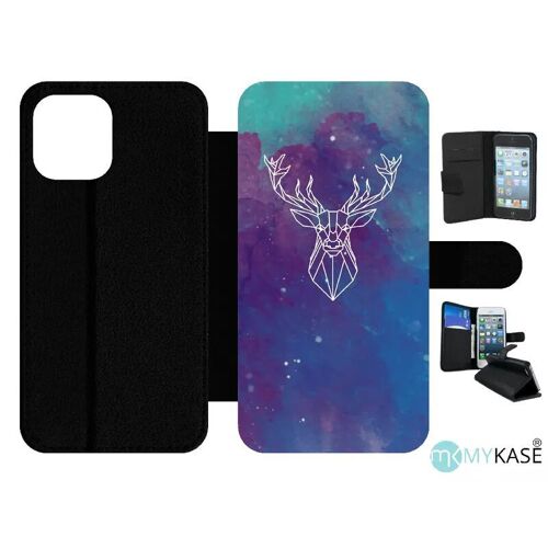 Etui À Rabat Iphone 12 Pro Max - Hyper Animals Space Cerf - Simili-Cuir - Noir