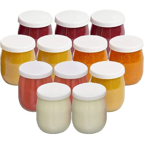 12 pots de yaourt en verre avec couvercles hermétiques - Parfaits pour yaourtières et coupes à pudding - Écologiques et durables