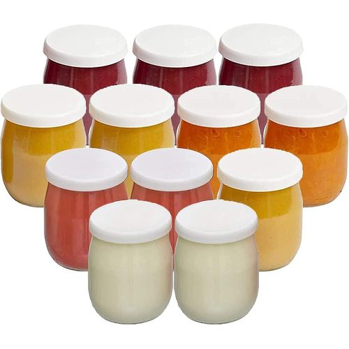12 pots de yaourt en verre avec couvercles hermétiques - Parfaits pour yaourtières et coupes à pudding - Écologiques et durables