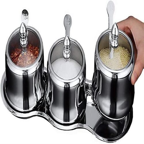 Ensemble Élégant De Pots À Épices En Acier Inoxydable Avec Couvercles Et Cuillères En Verre ¿ Rangement Durable Pour Condiments Et Organisation De La Cuisine