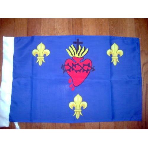 Drapeau Sacré Coeur de Jésus Fleurs de Lys 90 x 150 cm avec manchon pour mât