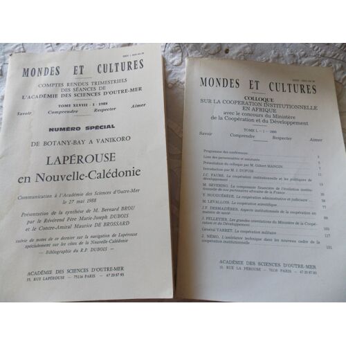 Académie Des Sciences D'outre-Mer. France.Monde Et Culture 1