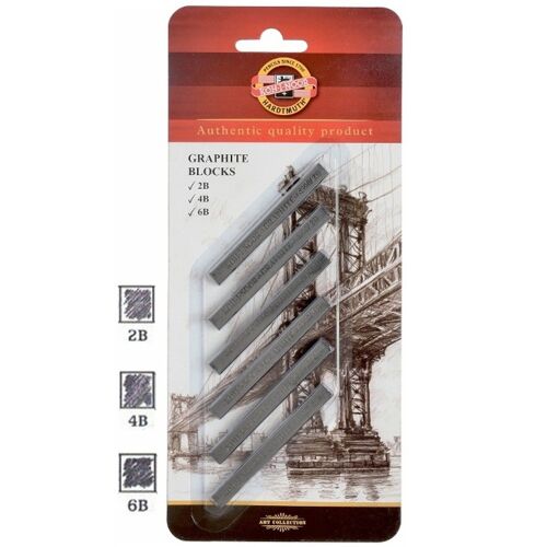 Lot De 6 Craies Carrés De Graphite Kho-I-Noor 2b-4b & 6b Référence 4390