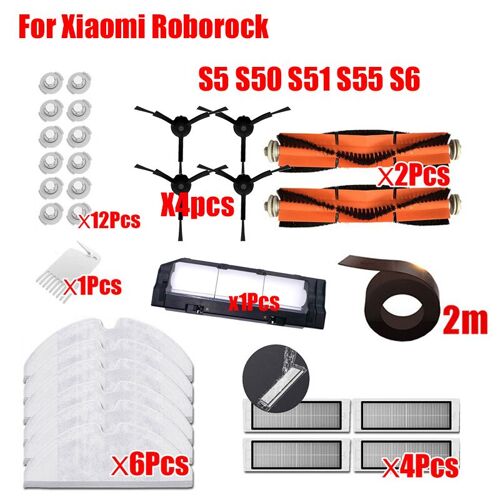 Pi¿¿ces De Rechange Pour Aspirateur Xiaomi Roborock S50 S51 S55 S5 S6, Filtre Hepa, Accessoires En Tissu, Brosse Principale Noire, Brosse Lat¿¿rale 9109-May19037