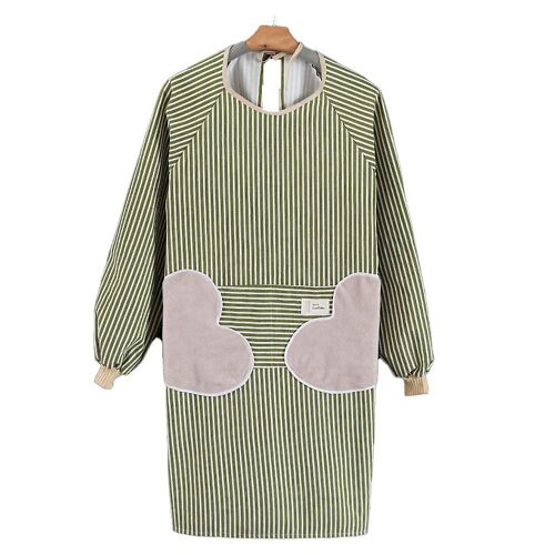 Tablier élégant en coton et lin à manches longues pour femme avec poches - Parfait pour cuisiner, jardiner et plus encore !