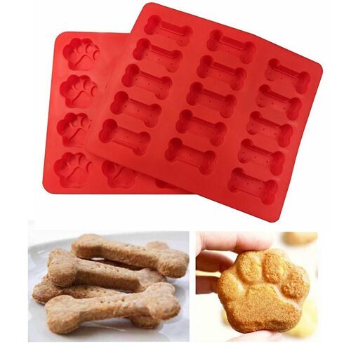 Lot De 2 Moules De Cuisson En Silicone Sans Bpa ¿ Formes Amusantes De Pattes Et D'os De Chiot Pour Les Friandises Des Enfants Et La Pâtisserie Polyvalente