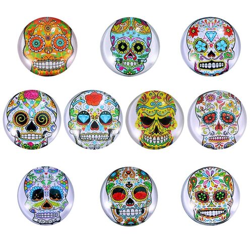Lot De 10 Aimants De Réfrigérateur En Verre Colorés En Forme De Crâne ¿ Décoration D'halloween Et Cadeaux Diy Pour La Maison, Le Bureau Et Les Fêtes