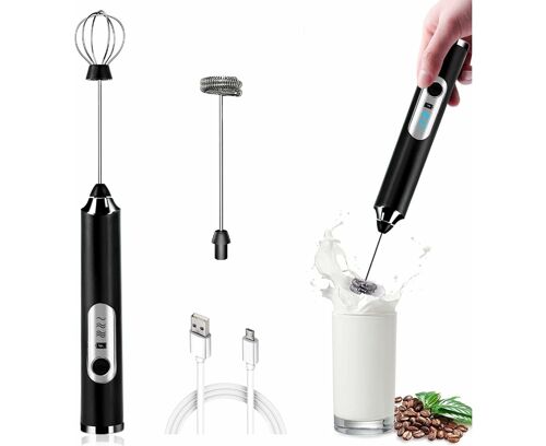 Mousseur à lait électrique portatif avec batterie rechargeable et 3 vitesses - Parfait pour le café, les lattes et plus encore !