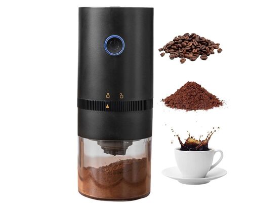 Moulin à café électrique compact sans fil ¿ Rechargeable par USB, portable, plusieurs tailles de mouture pour les voyages et le camping