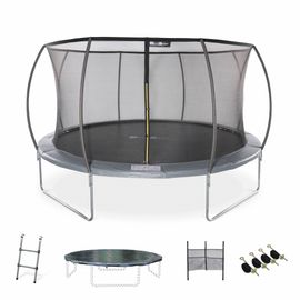 Trampoline Rond Ø 430 Cm Gris Avec Filet De Protection Intérieur - Venus Inner Xxl - Échelle