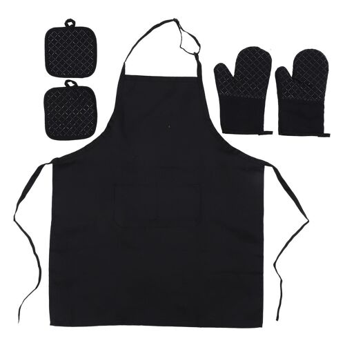 Ensemble En Coton Isolant Thermique Haut De Gamme : Tablier Noir, Maniques Et Maniques Pour Une Cuisson Et Une Pâtisserie En Toute Sécurité